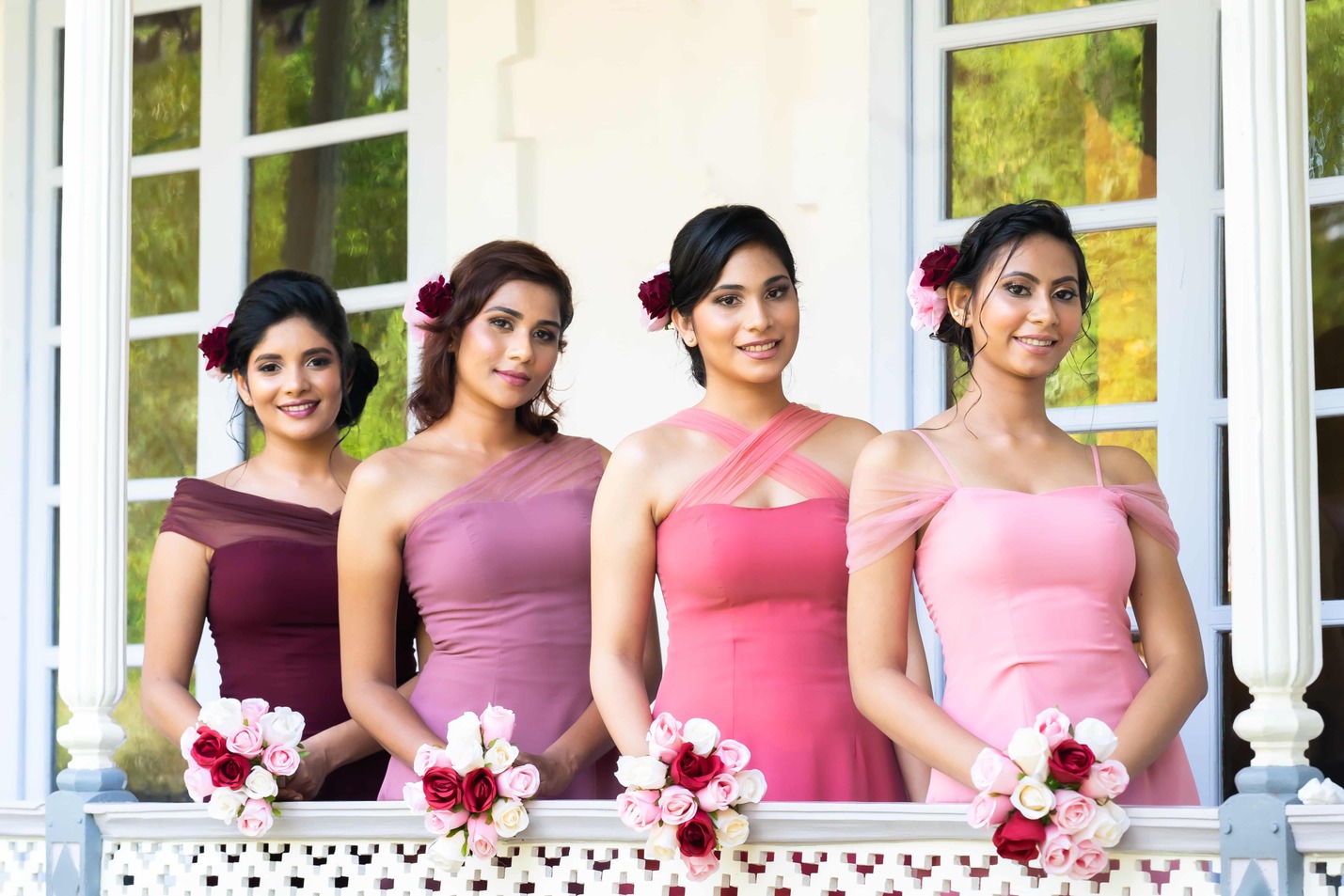 brown chiffon bridesmaid dress V-neck Ruffles Sleeves Chiffon Bridesmaid Dresses with Slit